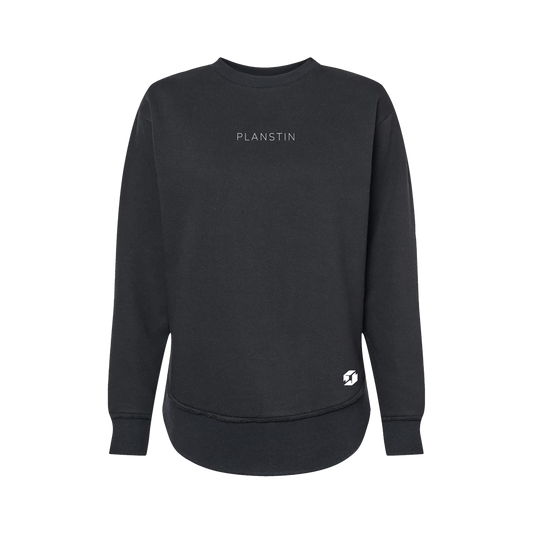 Planstin Women's Fleece Crewneck Sweatshirt (Black)